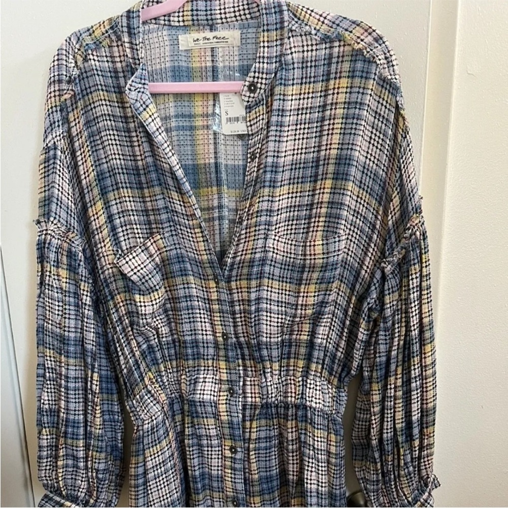 Free People By The Way Plaid Mini Dress Size Small